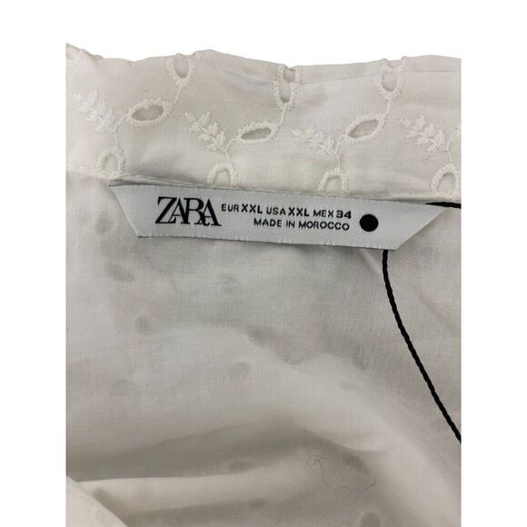 Zara Womens Midi Shirt Dress XXL 2XL White Eyelet Belted Short Sleeve NWOT - Picture 4 of 8